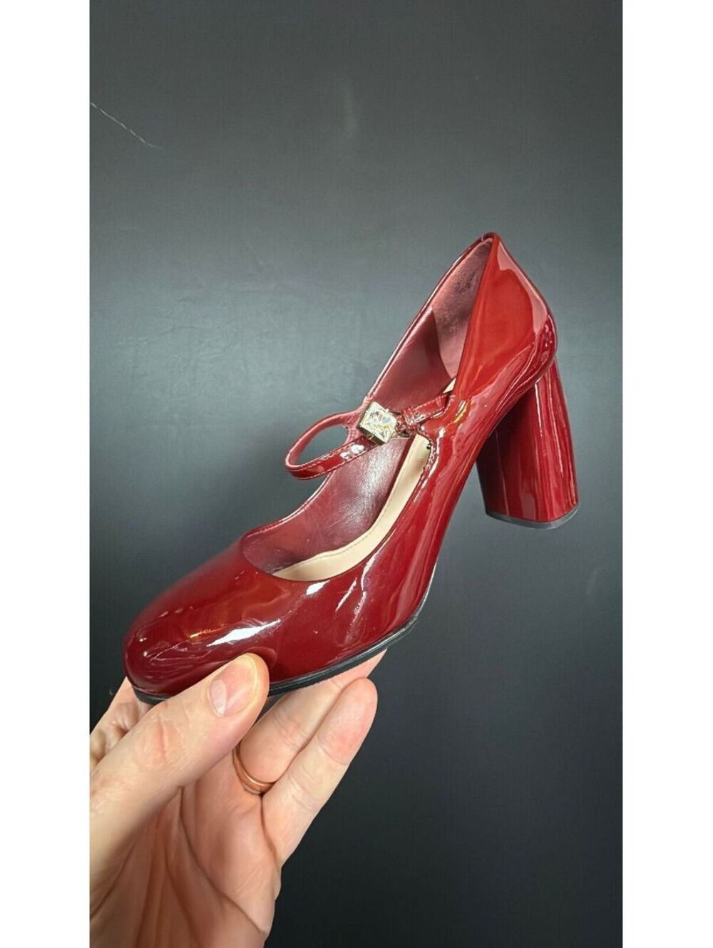 Miu Miu Burgundy Patent Leather Mary Jane Heel Size 36.5